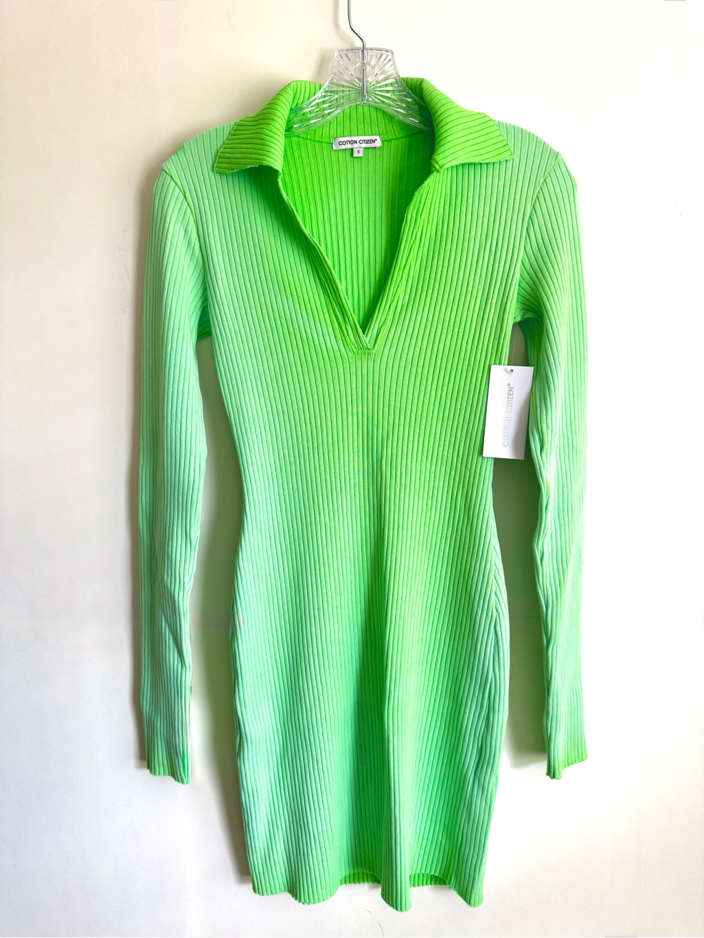 Cotton Citizen Neon Lime Ribbed Collared Long Sleeve Tunic